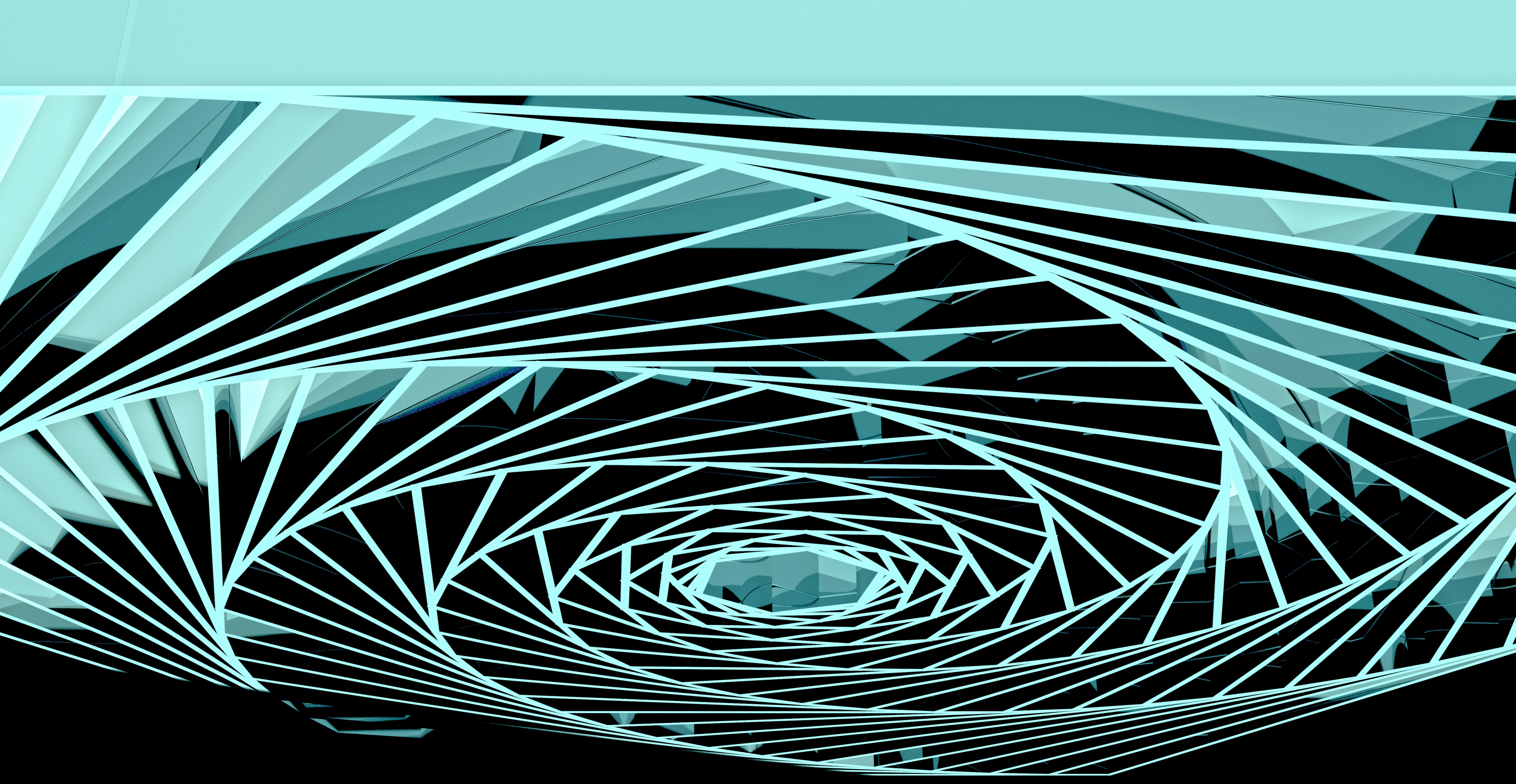 Túnel espiral geométrico abstracto con detalles verde azulado