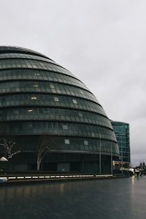 Modern glass building on a cloudy day