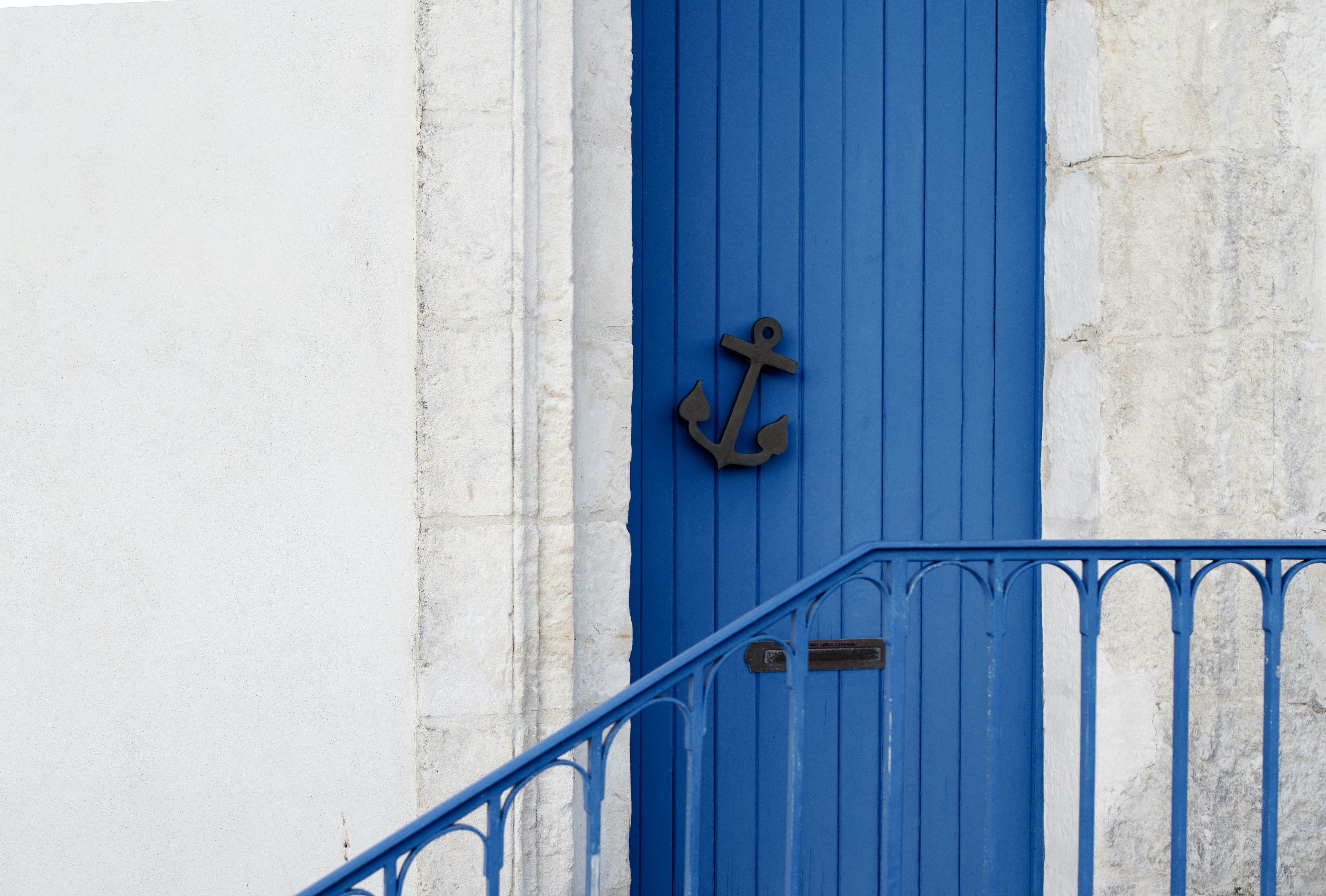 Blue door with anchor