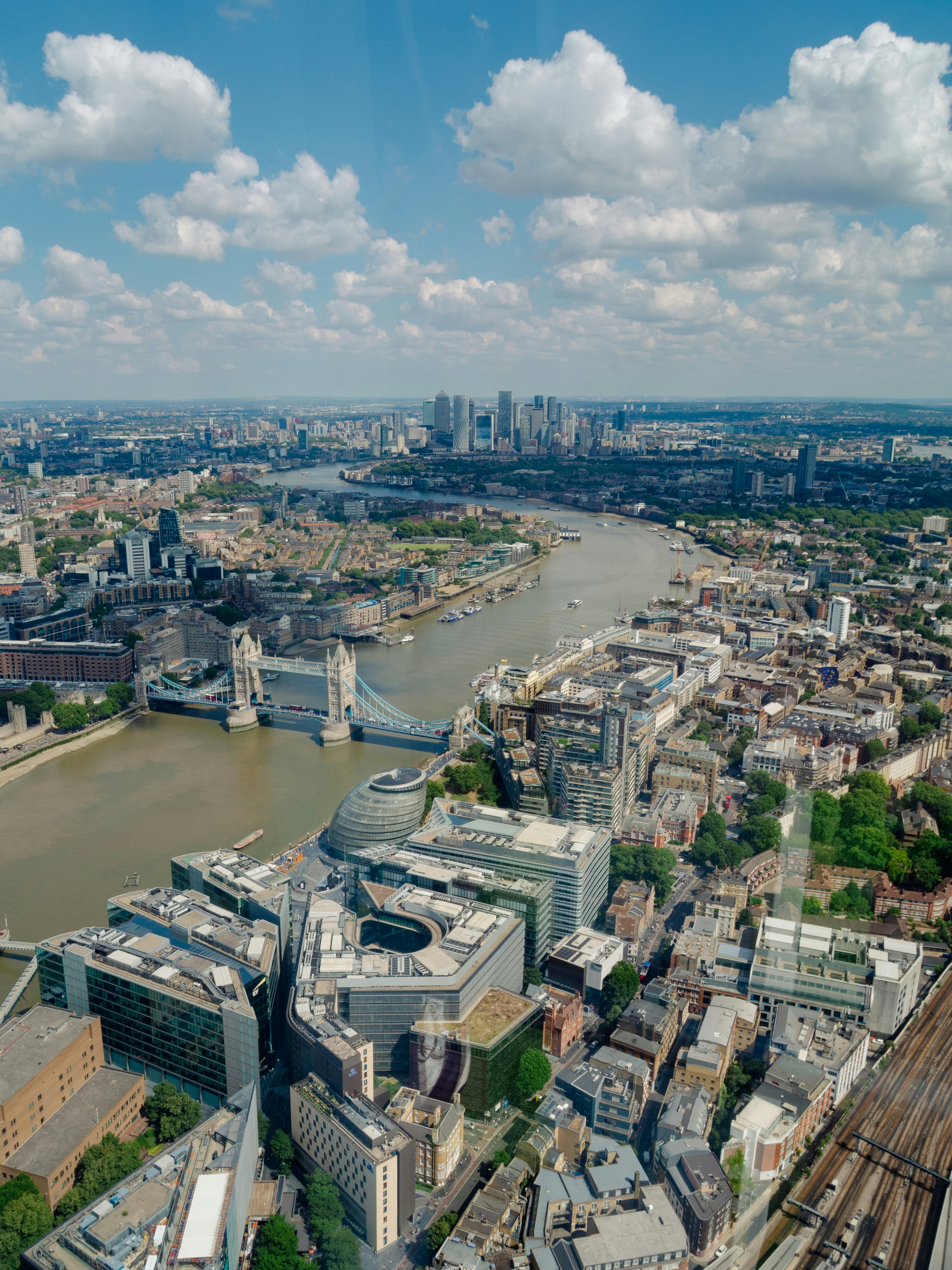 Aerial view of london with tower bridge and river thames