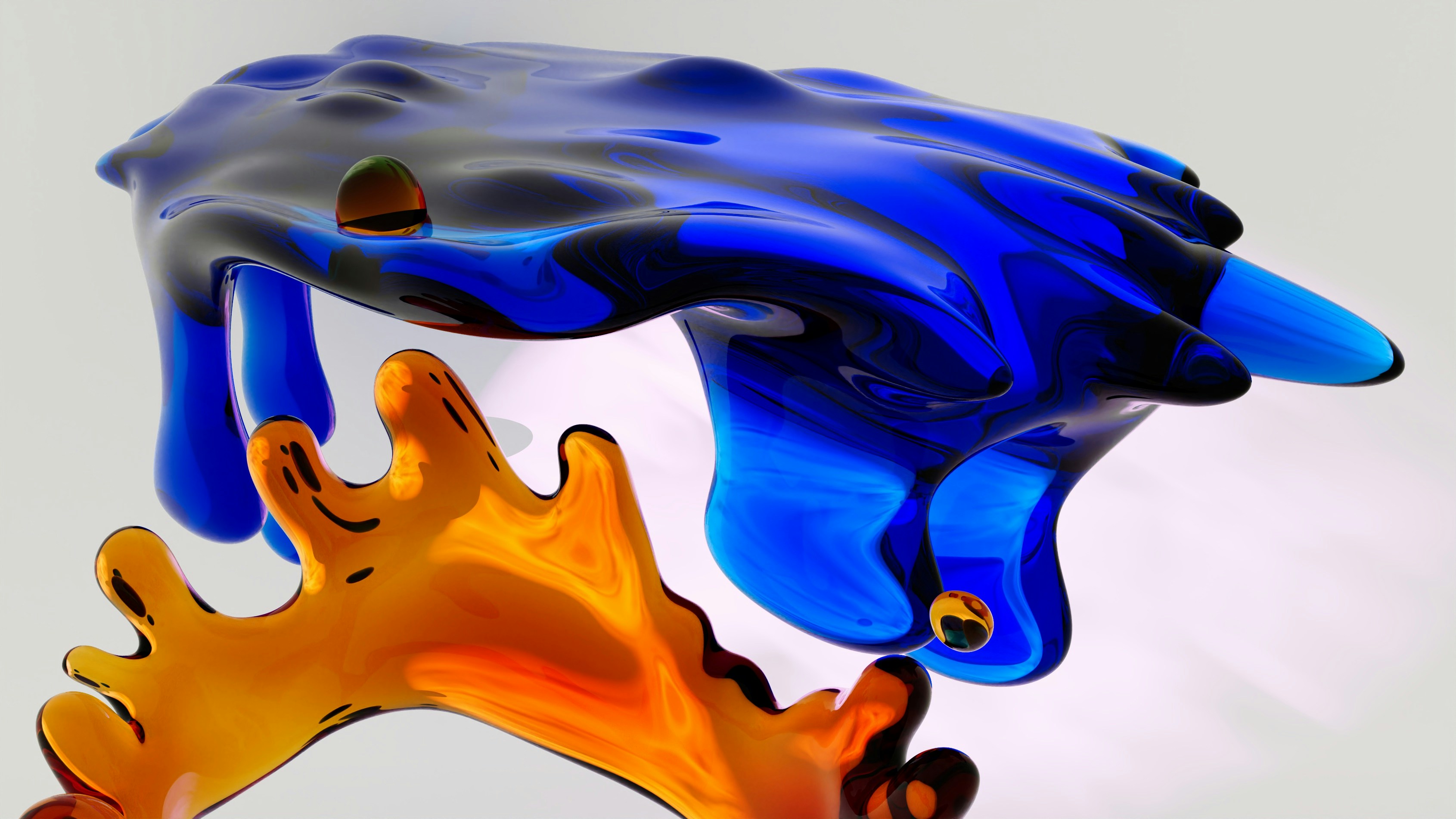 Abstract blue and orange fluid shapes on white background