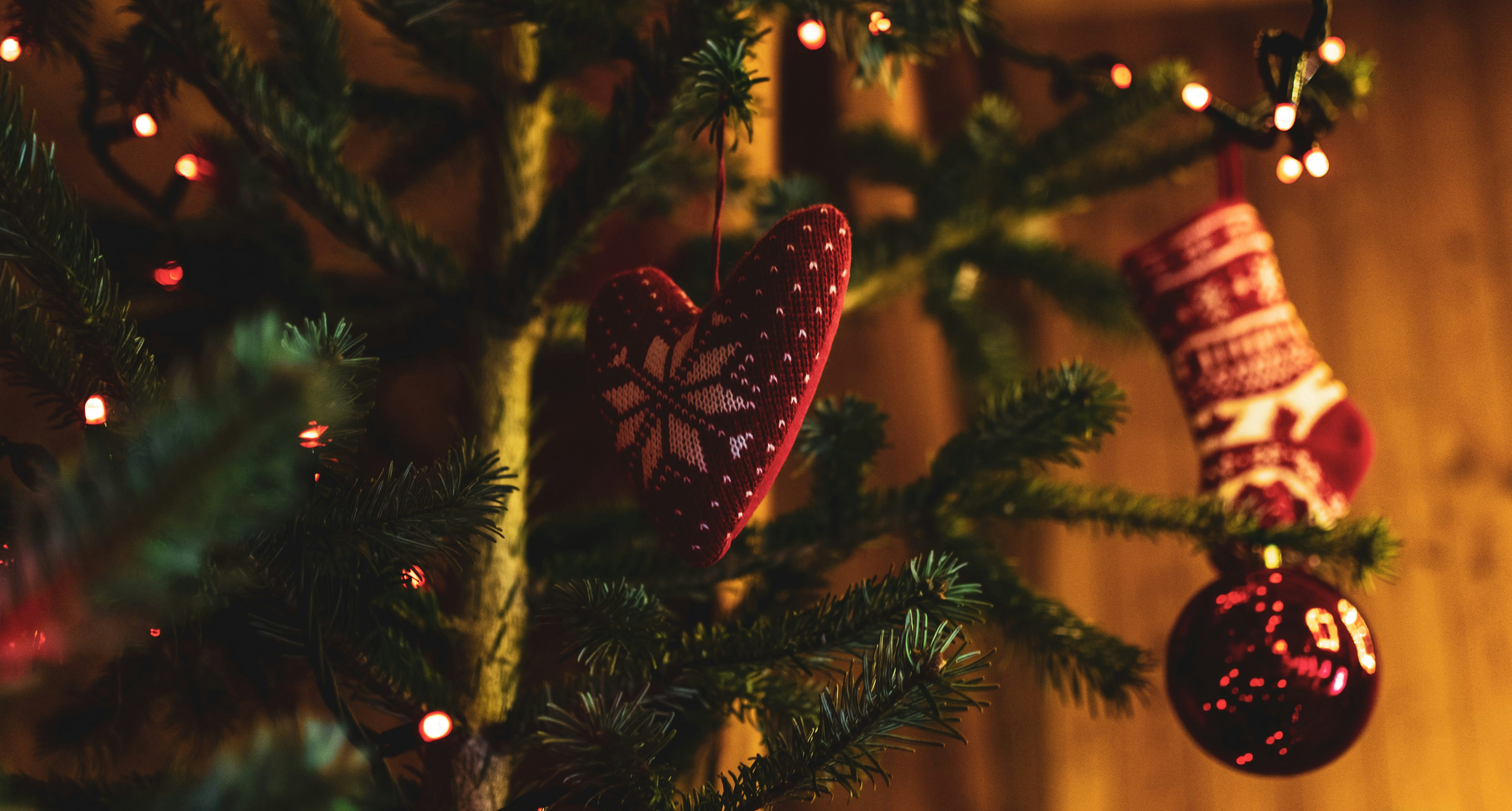 Close-up of a decorated christmas tree with ornaments.