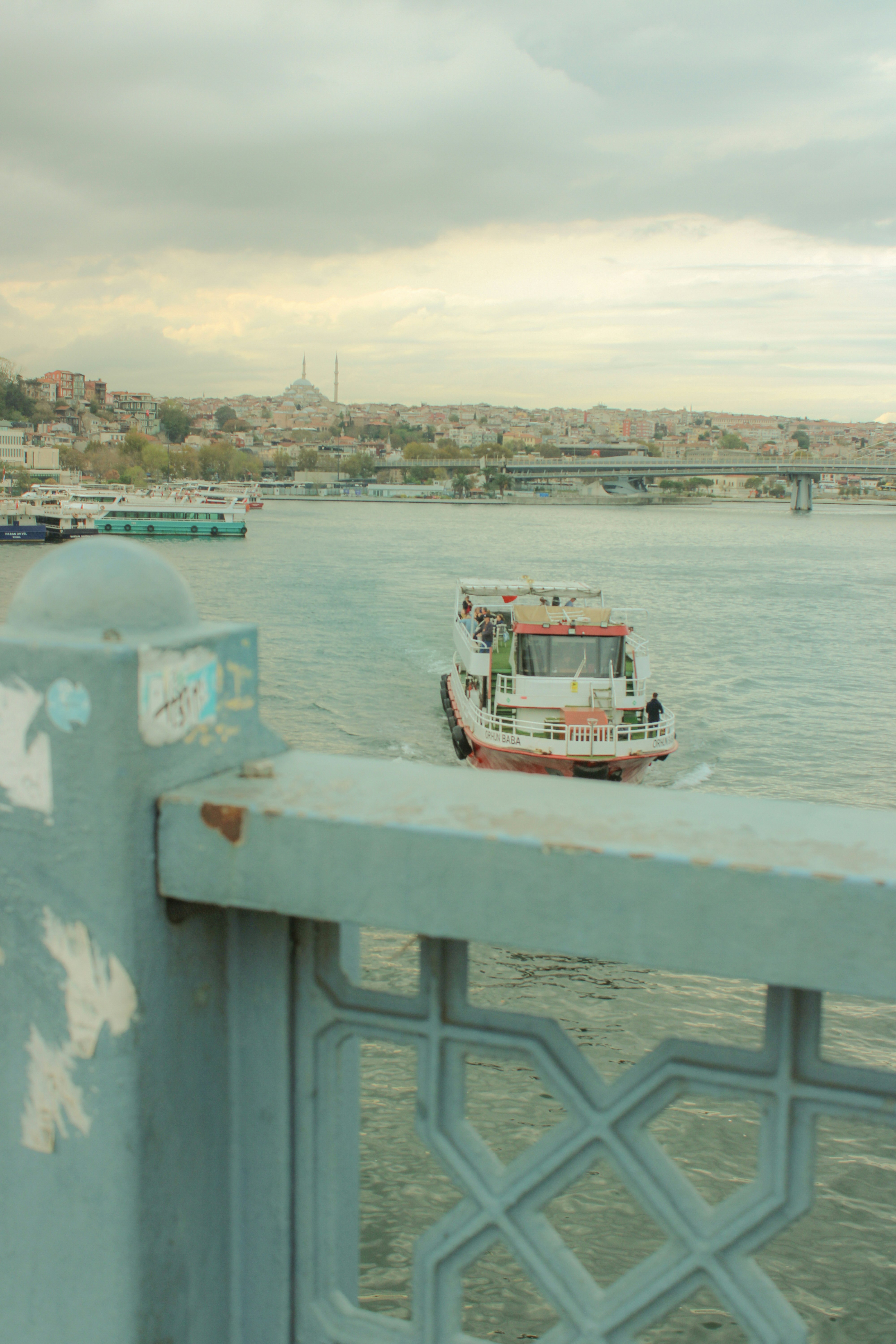 Un ferry navega por el agua cerca de una ciudad.
