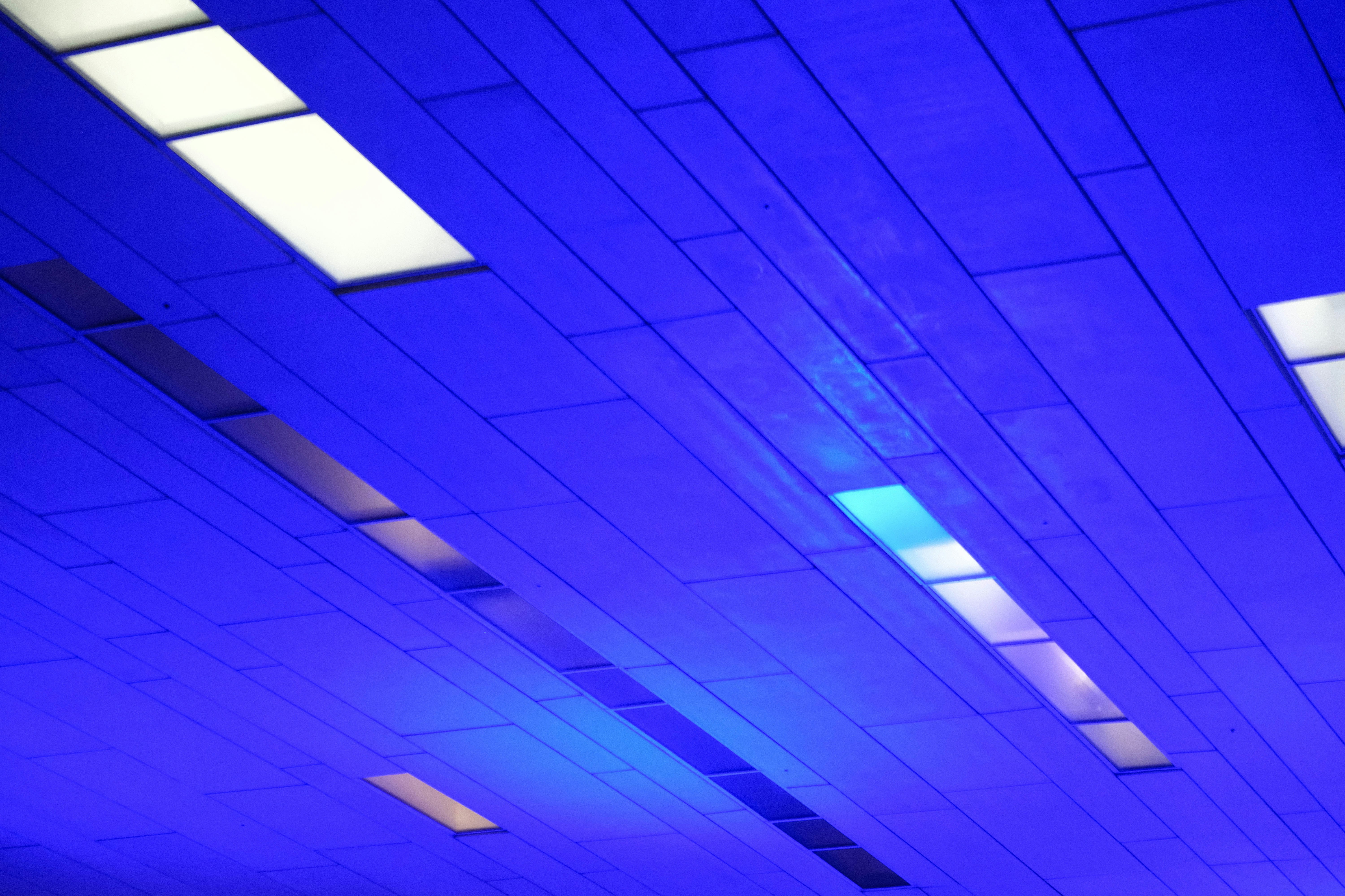 Blue ceiling with illuminated panels