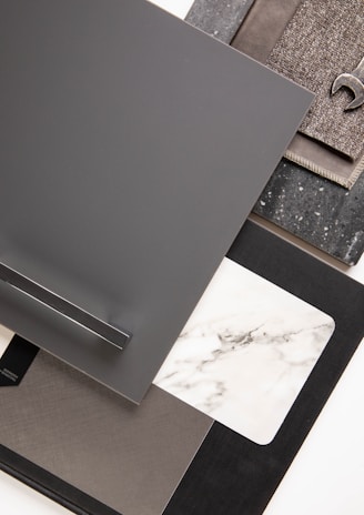 Various material samples arranged on a white surface