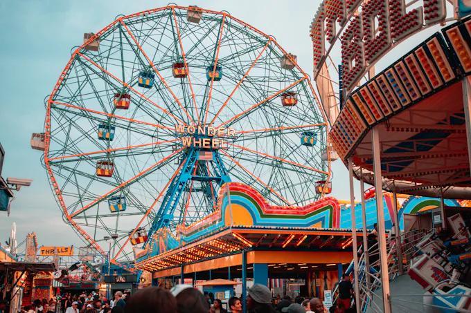 Amusement park rides at dusk, the kind of setting near DelGrosso's Amusement Park in Antis Township, PA