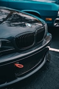 Close-up of a dark BMW car grille