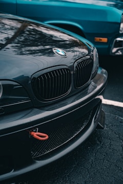 Close-up of a dark BMW car grille