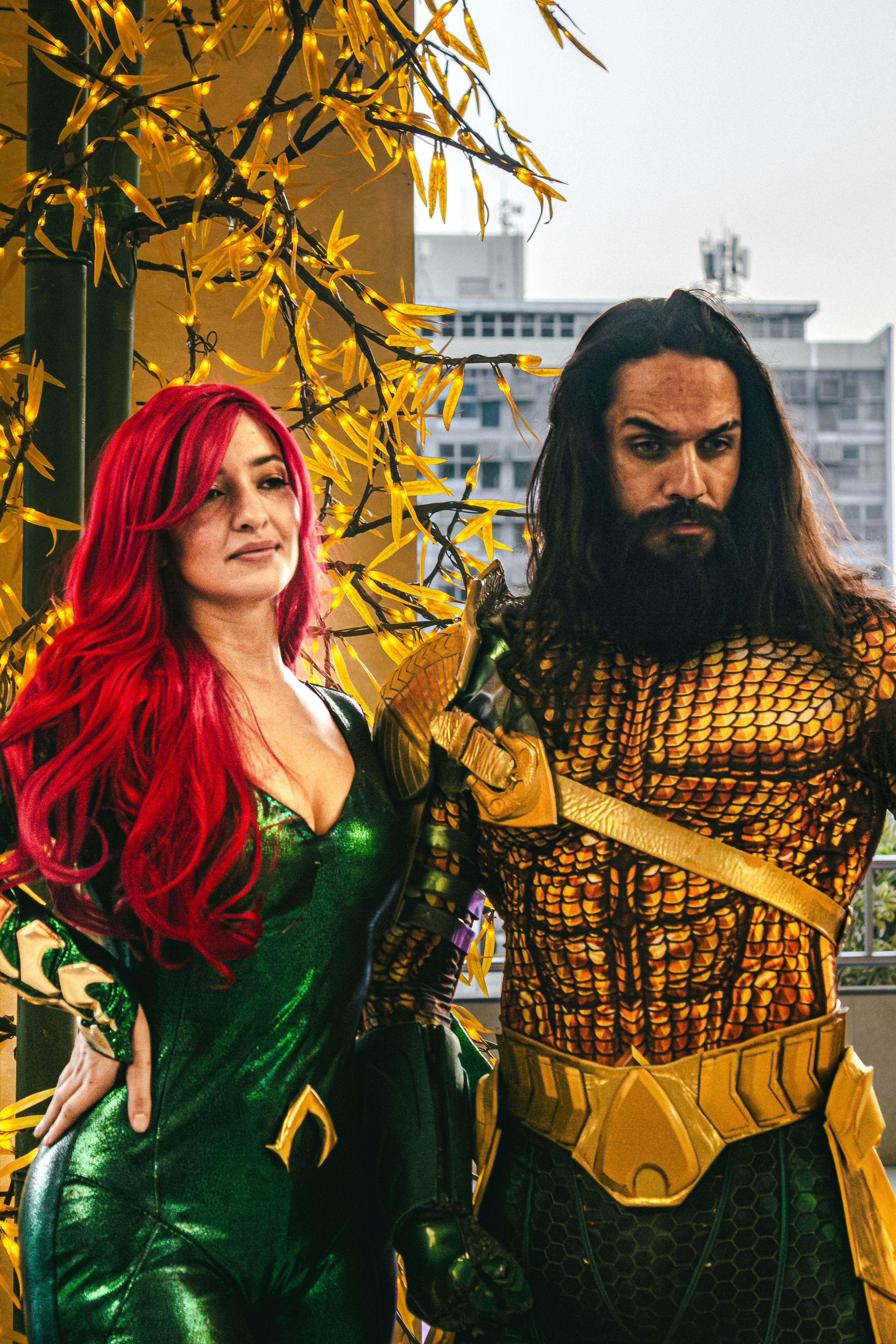Cosplayers dressed as mera and aquaman