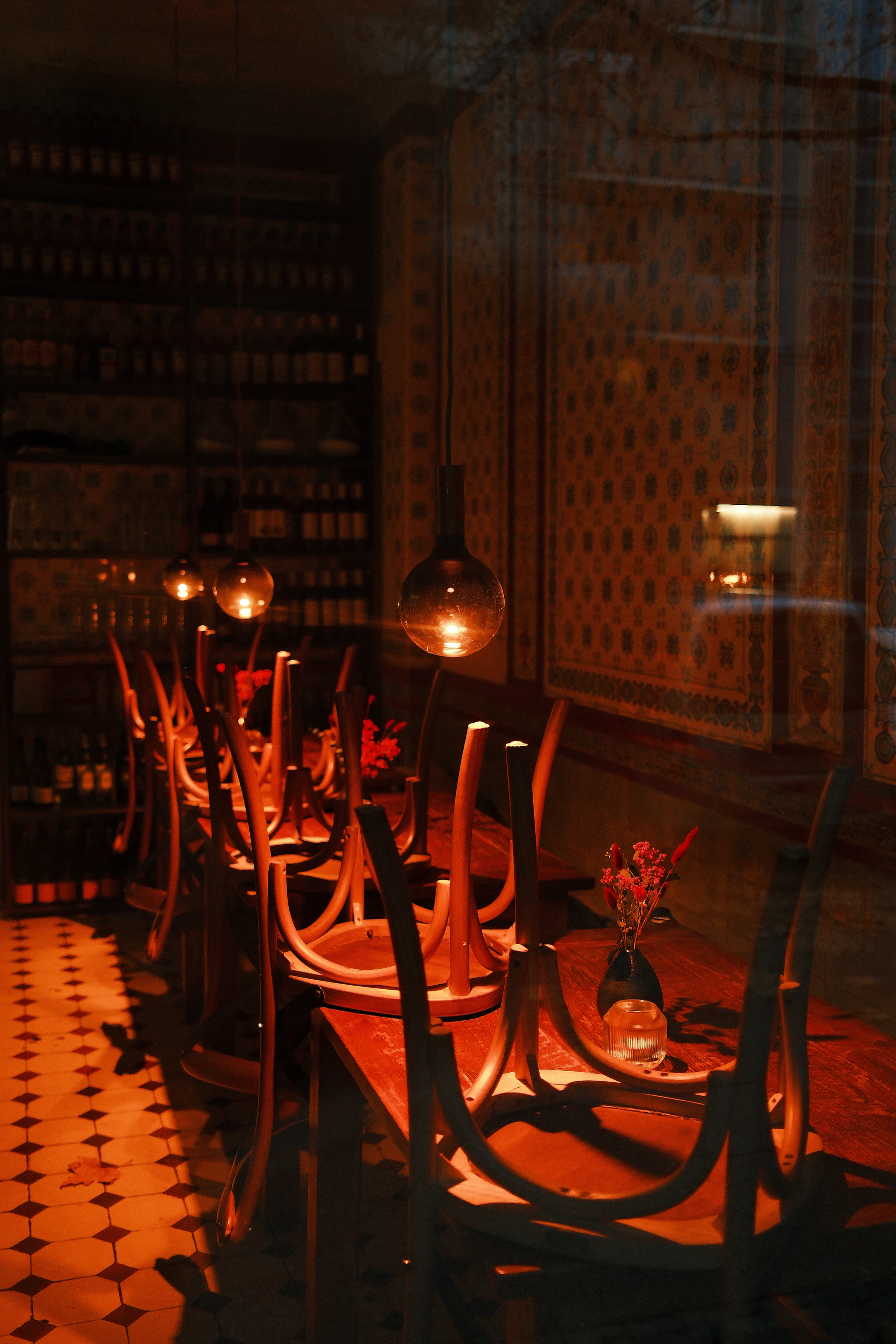 Restaurant table setting in warm evening light