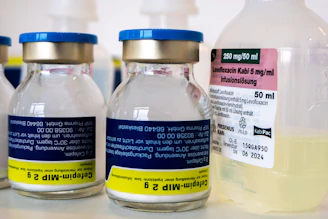 Vials of medication with labels and without labels