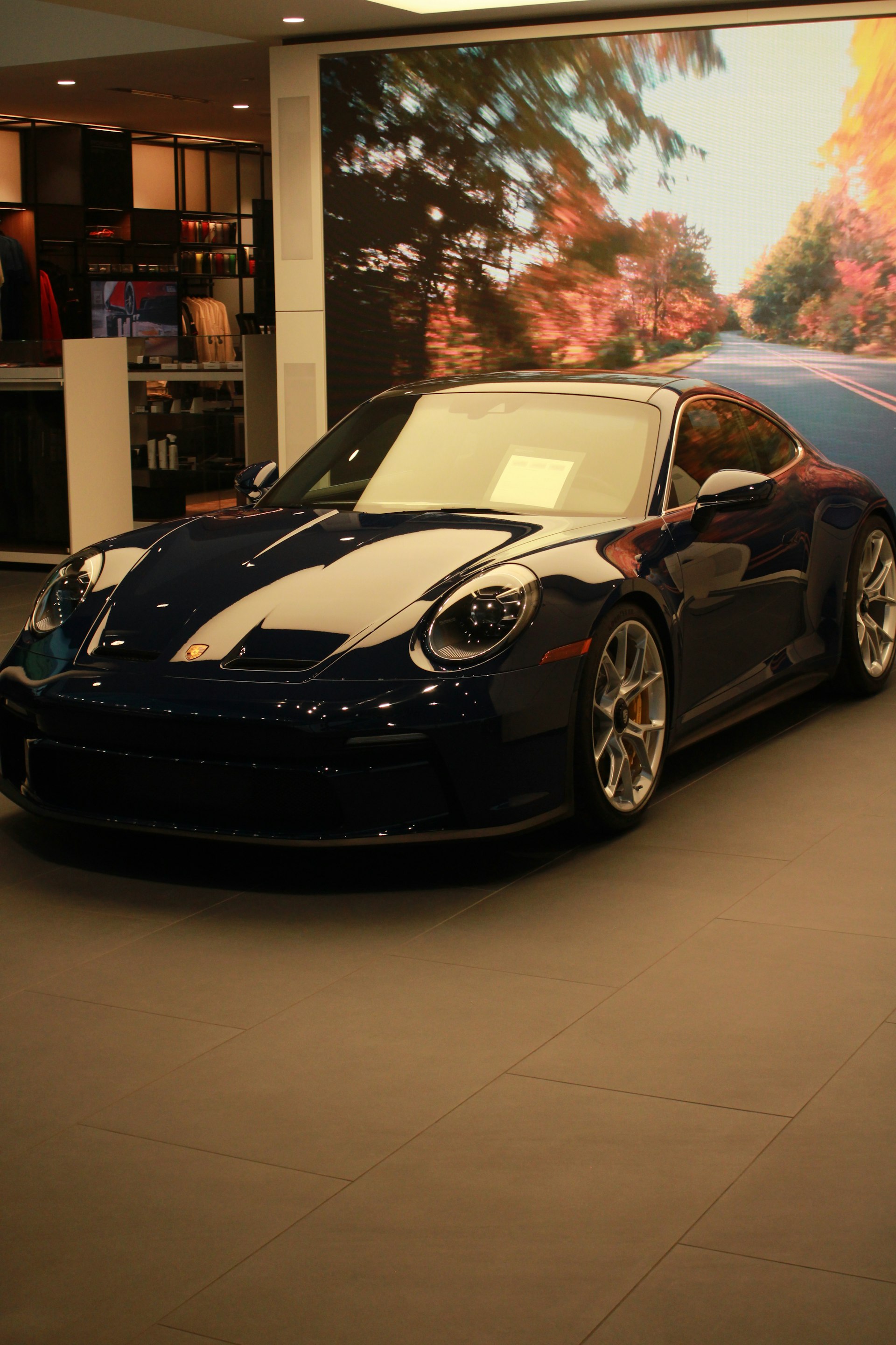 Luxury sports car in a premium showroom