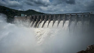 Massive dam releasing powerful water flow