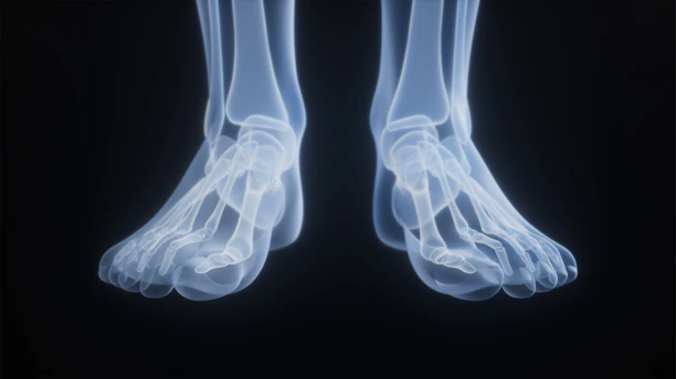 X-ray of human feet against a black background