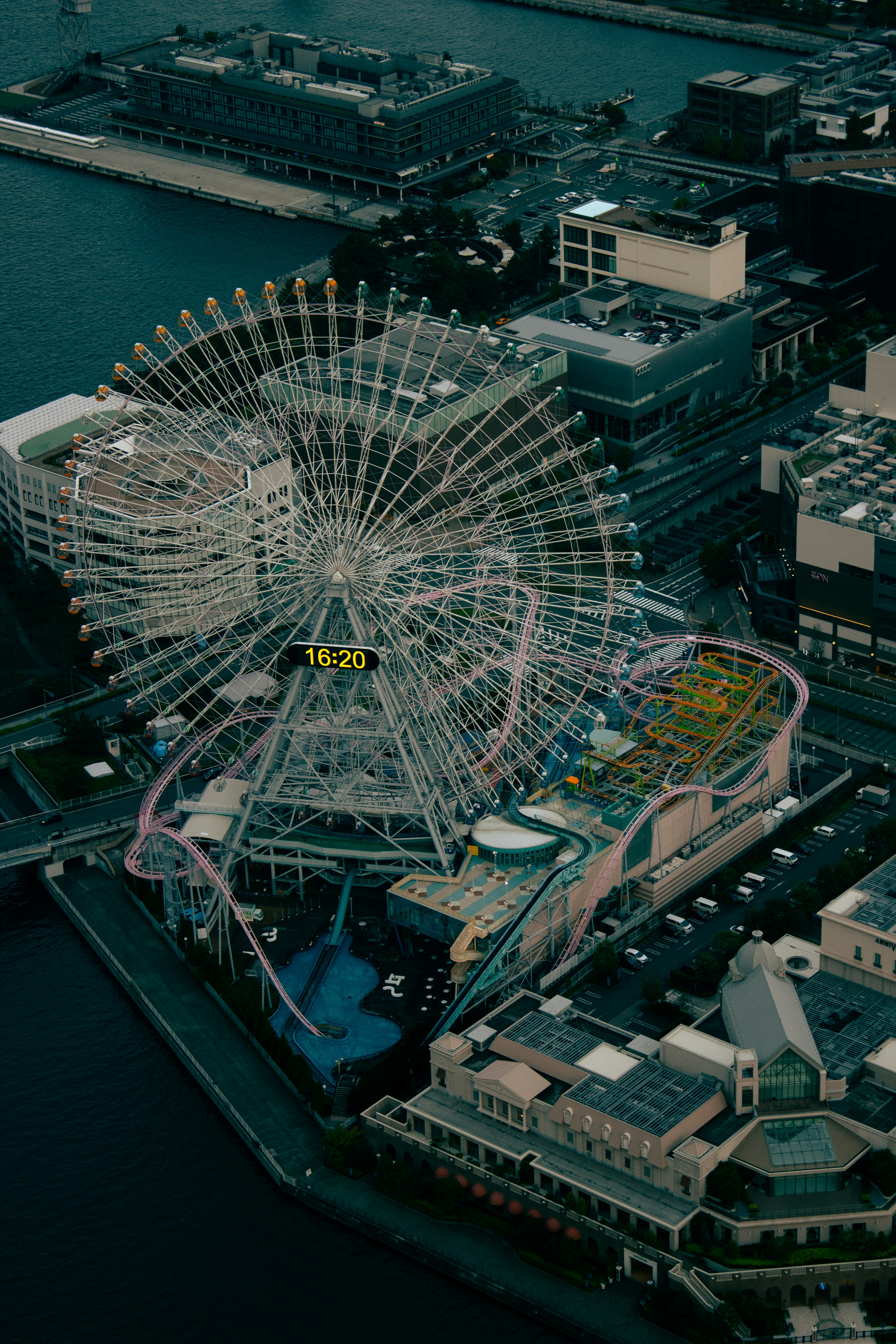 Ferris wheel and roller coaster at amusement park