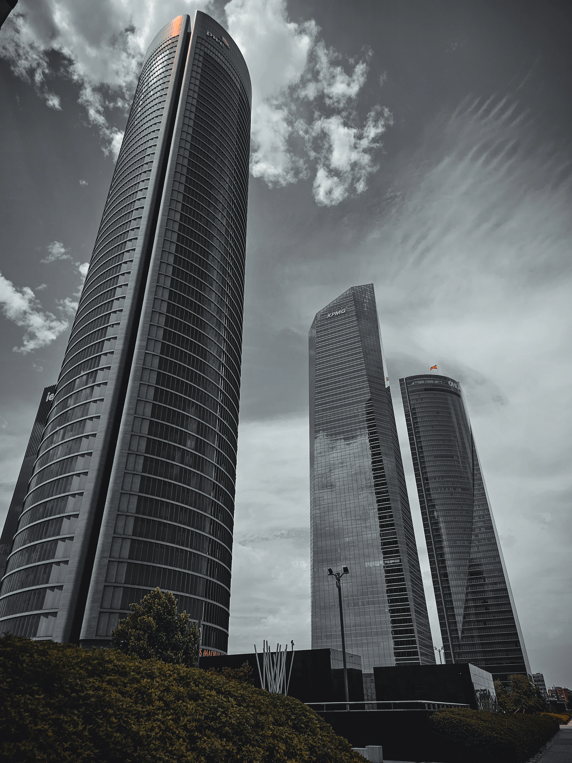 Modern skyscrapers against a cloudy sky
