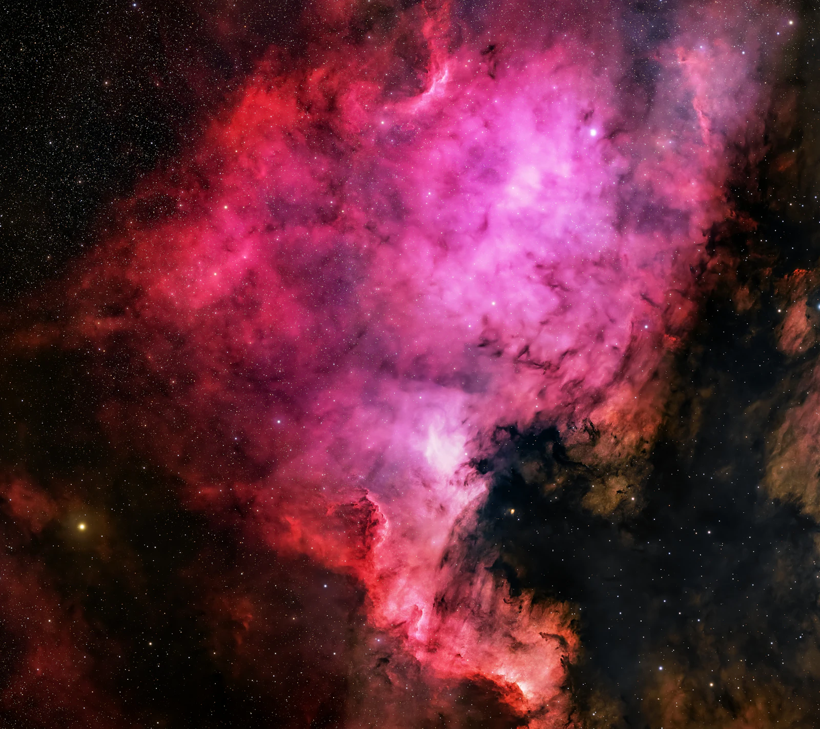 Swirling purple and blue cosmic nebula with distant starlight revealing intricate patterns