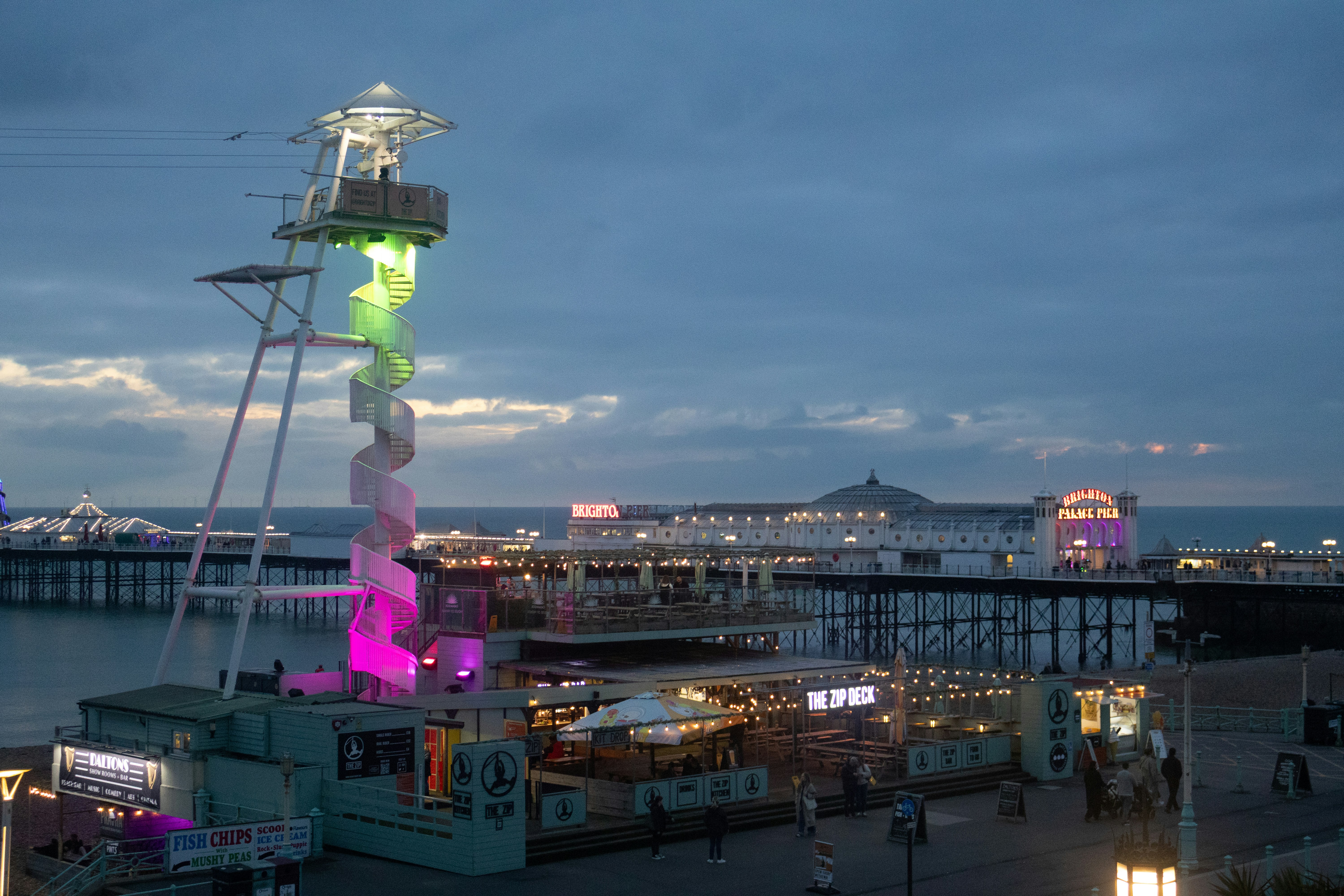 City pier with colorful lights