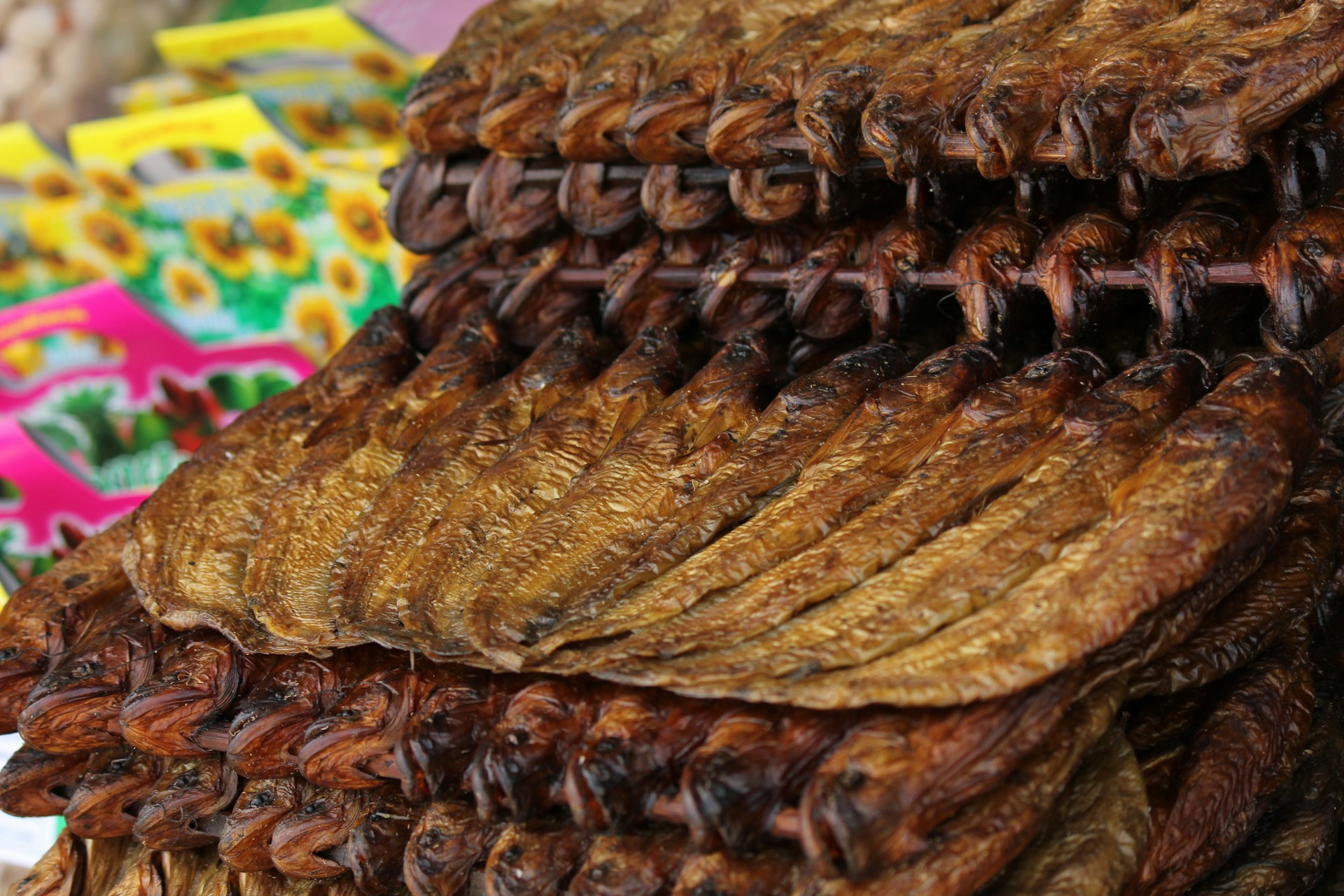 Stack of dried fish for sale