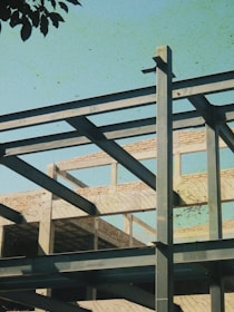 Steel framework of a building under construction.