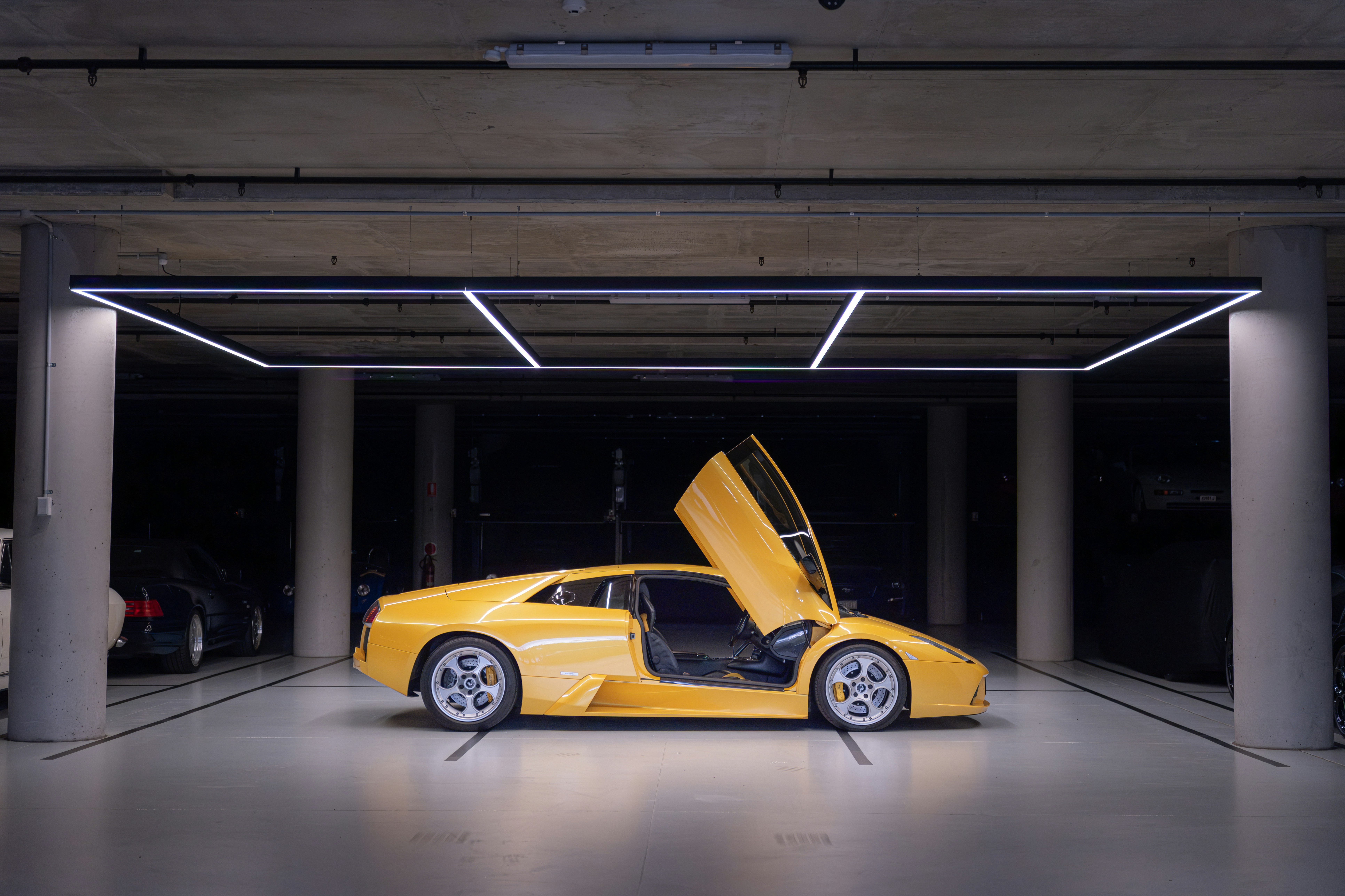 Yellow sports car interior