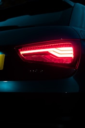 Close-up of a red car taillight at night
