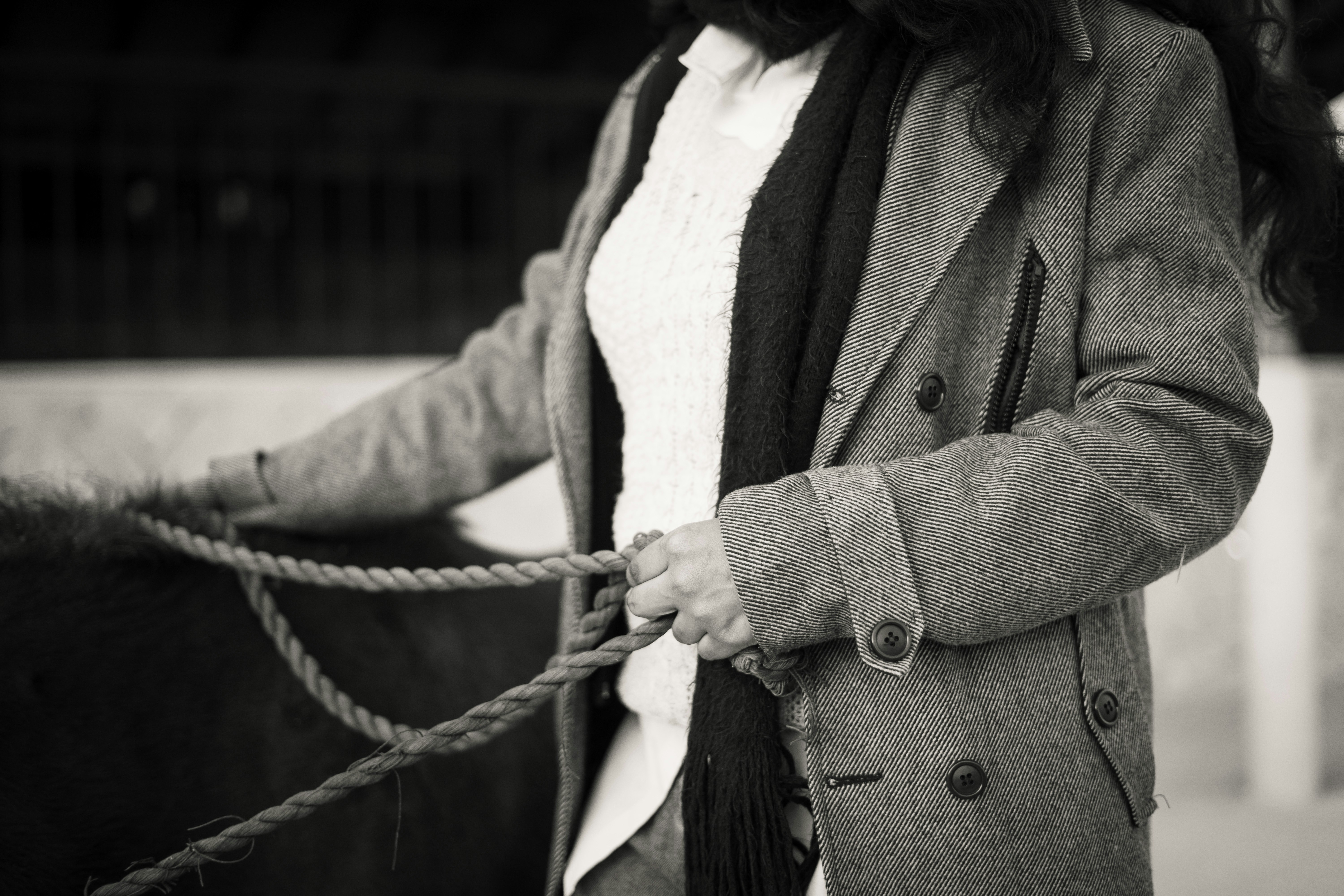 Woman holding reins of a horse