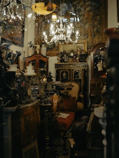 Antique shop filled with eclectic furniture and decor.