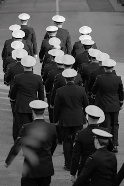 Men in uniform marching in formation