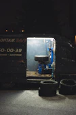 Mobile tire repair service van at night