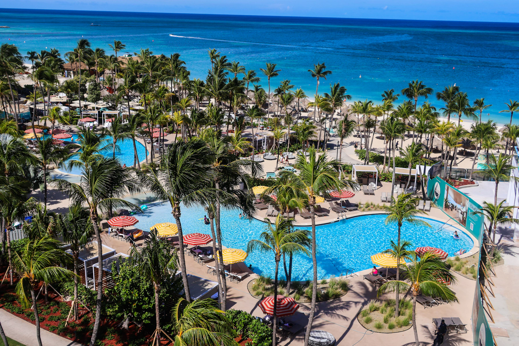 Luxury Aruba resort with pools, palm trees and ocean views