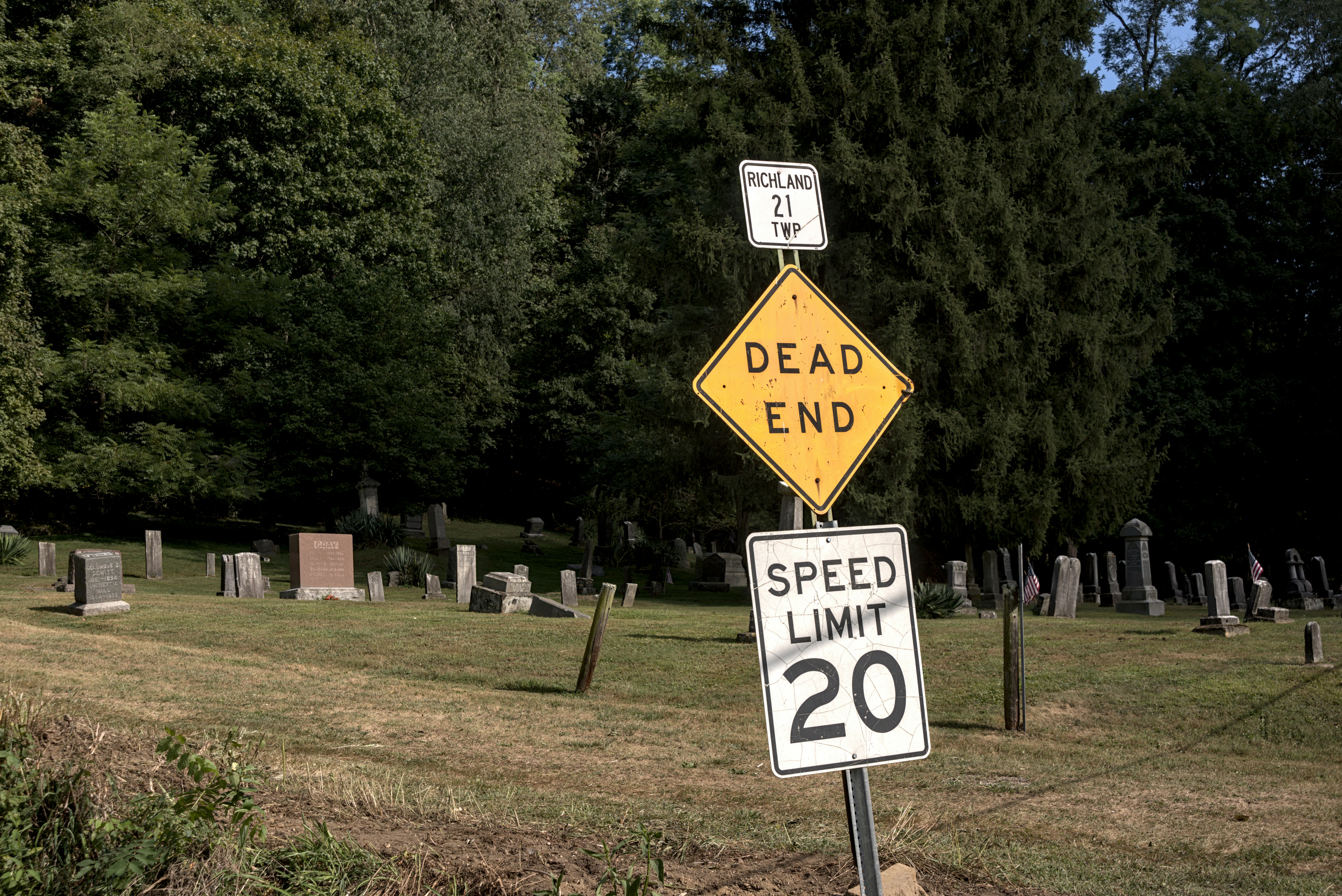 Dead end and speed limit 20 signs.
