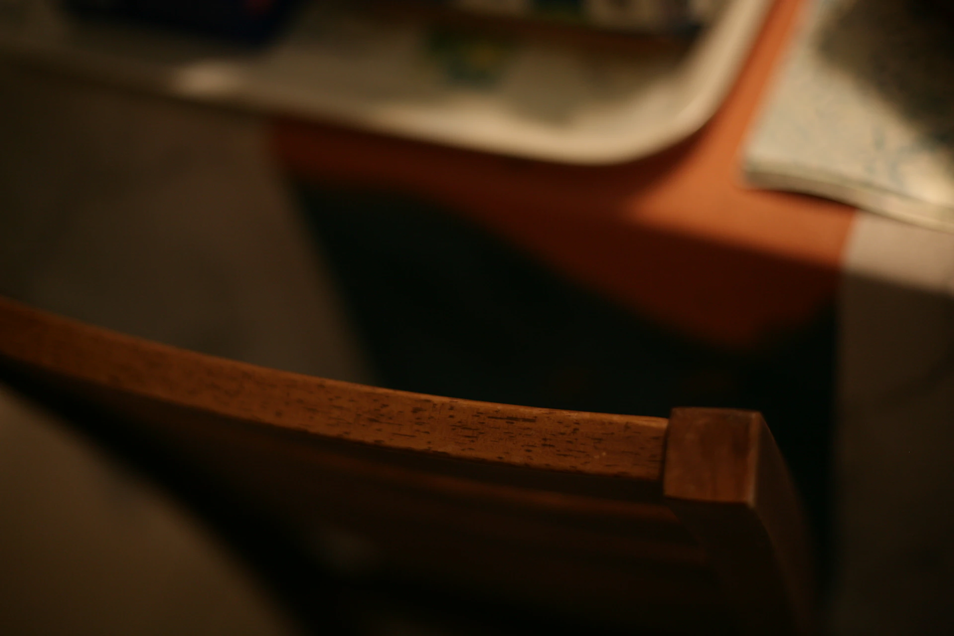 Close-up of a wooden chair back