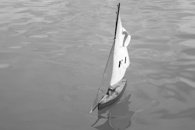 A small sailboat floats on calm water