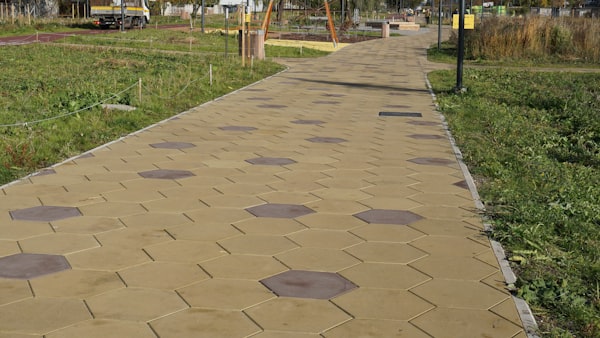 Stone pathway and hardscape design in a residential garden
