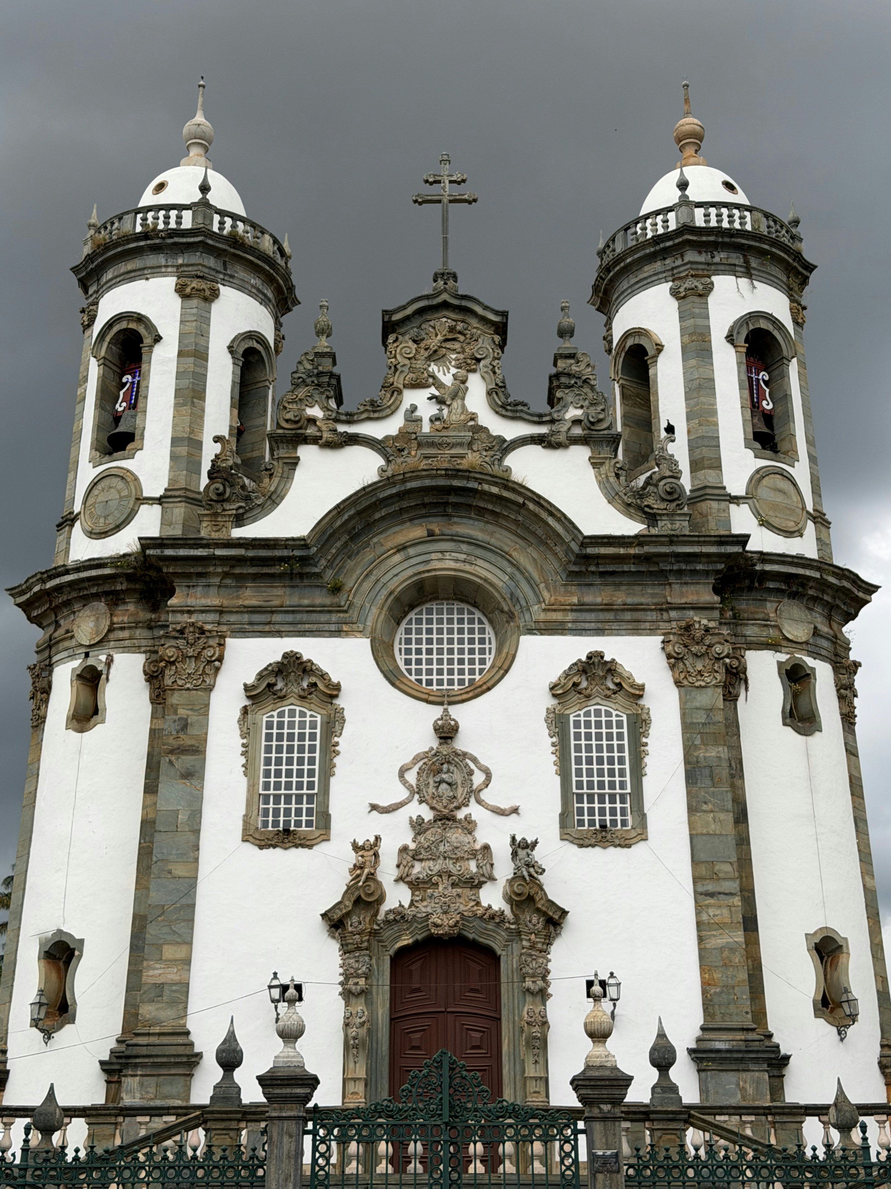 Baroque church facade with ornate details and towers