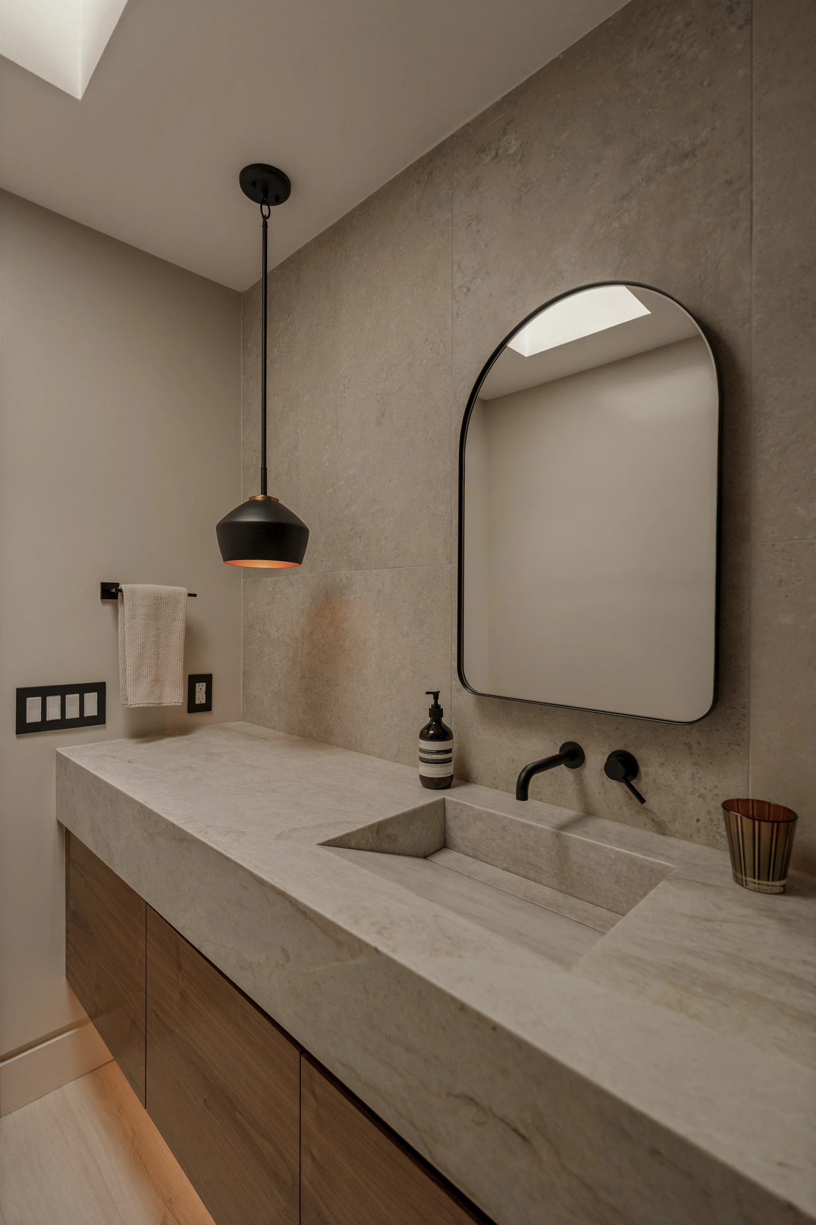 Warm neutral modern bathroom vanity