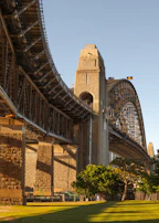 Sydney harbour bridge seen from below on a sunny day