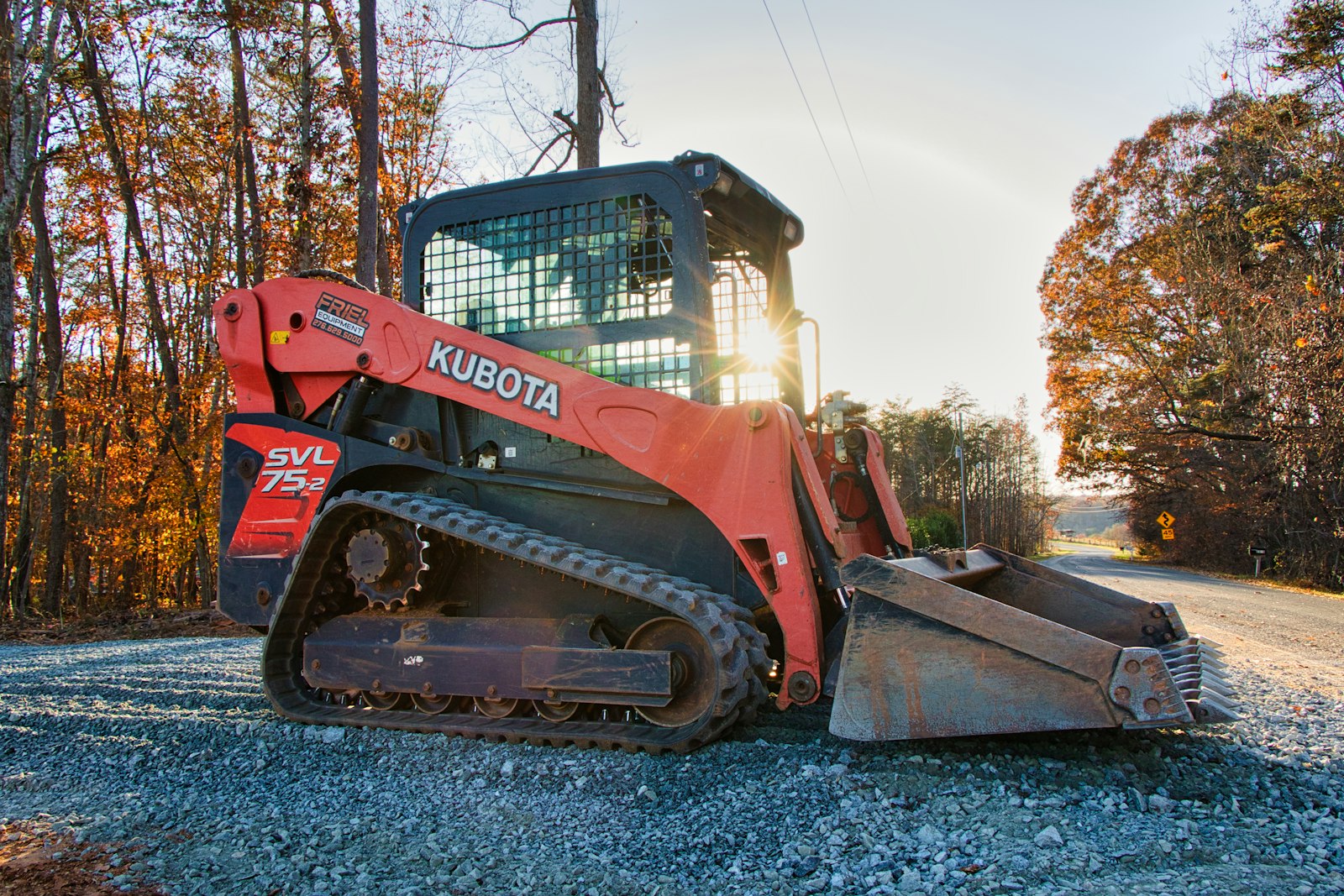Track loader at golden hour