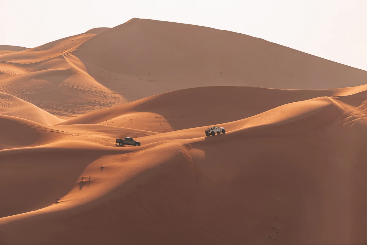 Dubai desert safari with off-road vehicles and dunes
