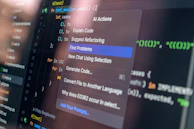 Computer screen displaying code with a context menu.