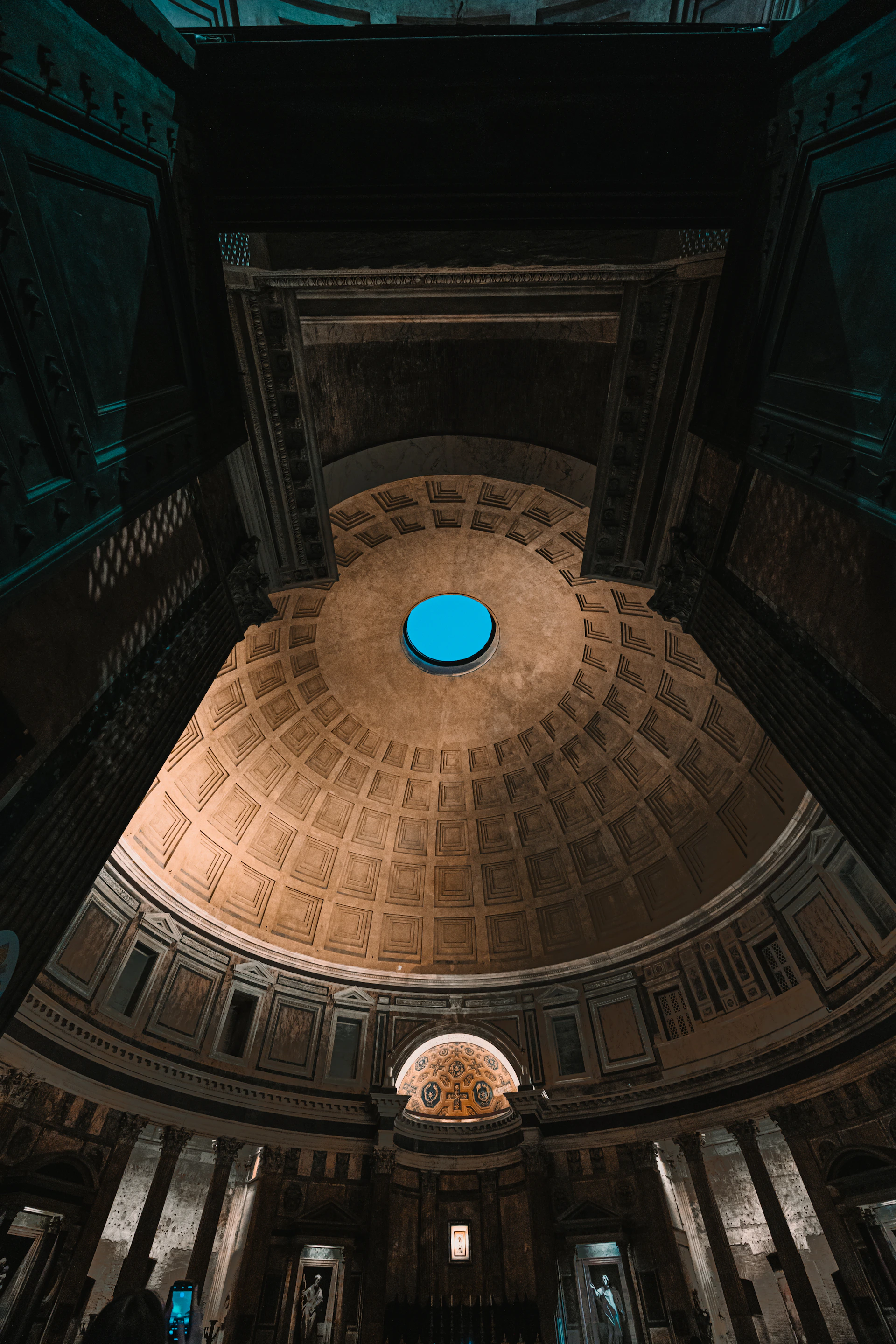 Interior view of the pantheon dome with oculus