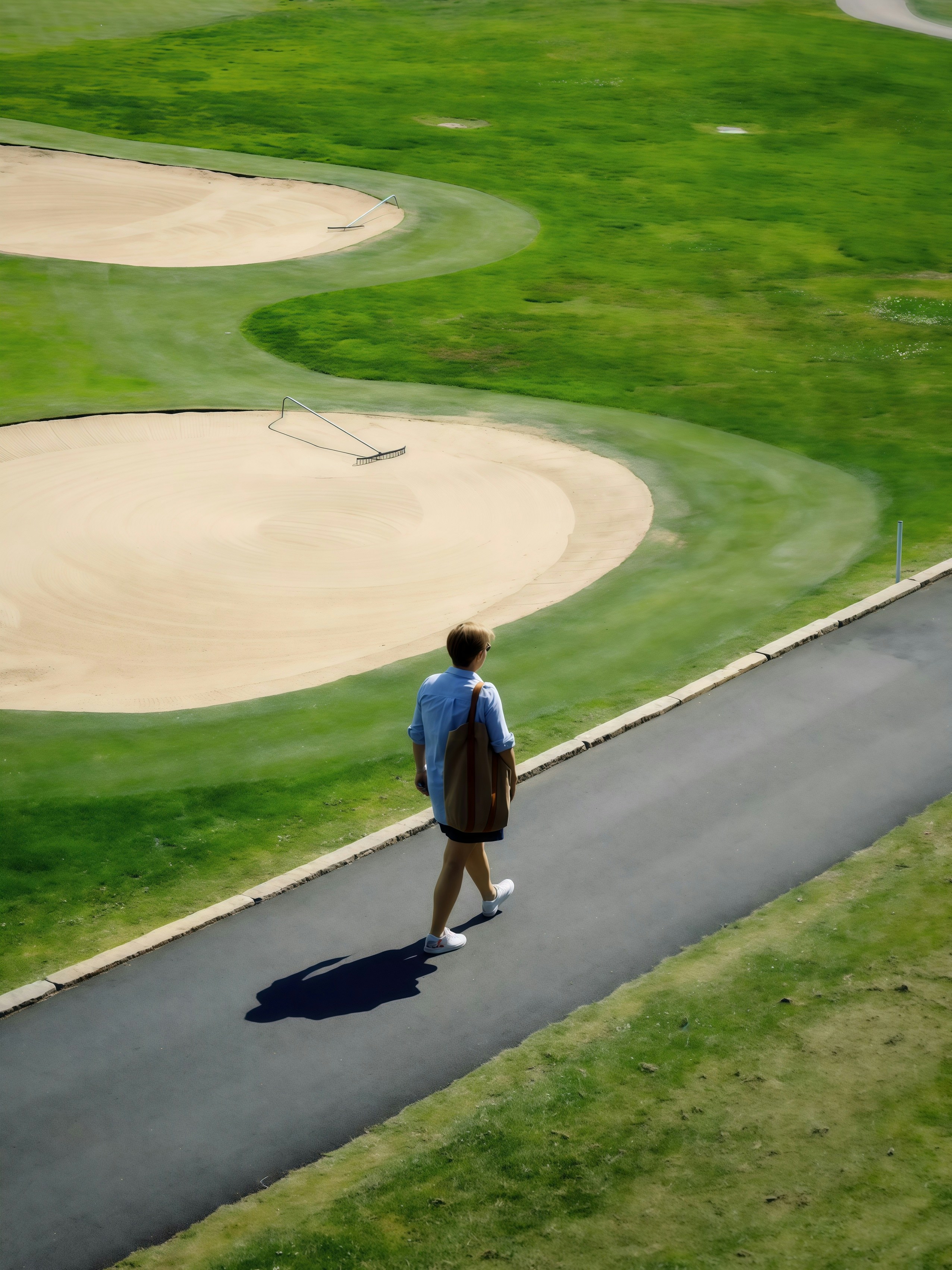 Person walking on a path at a golf course