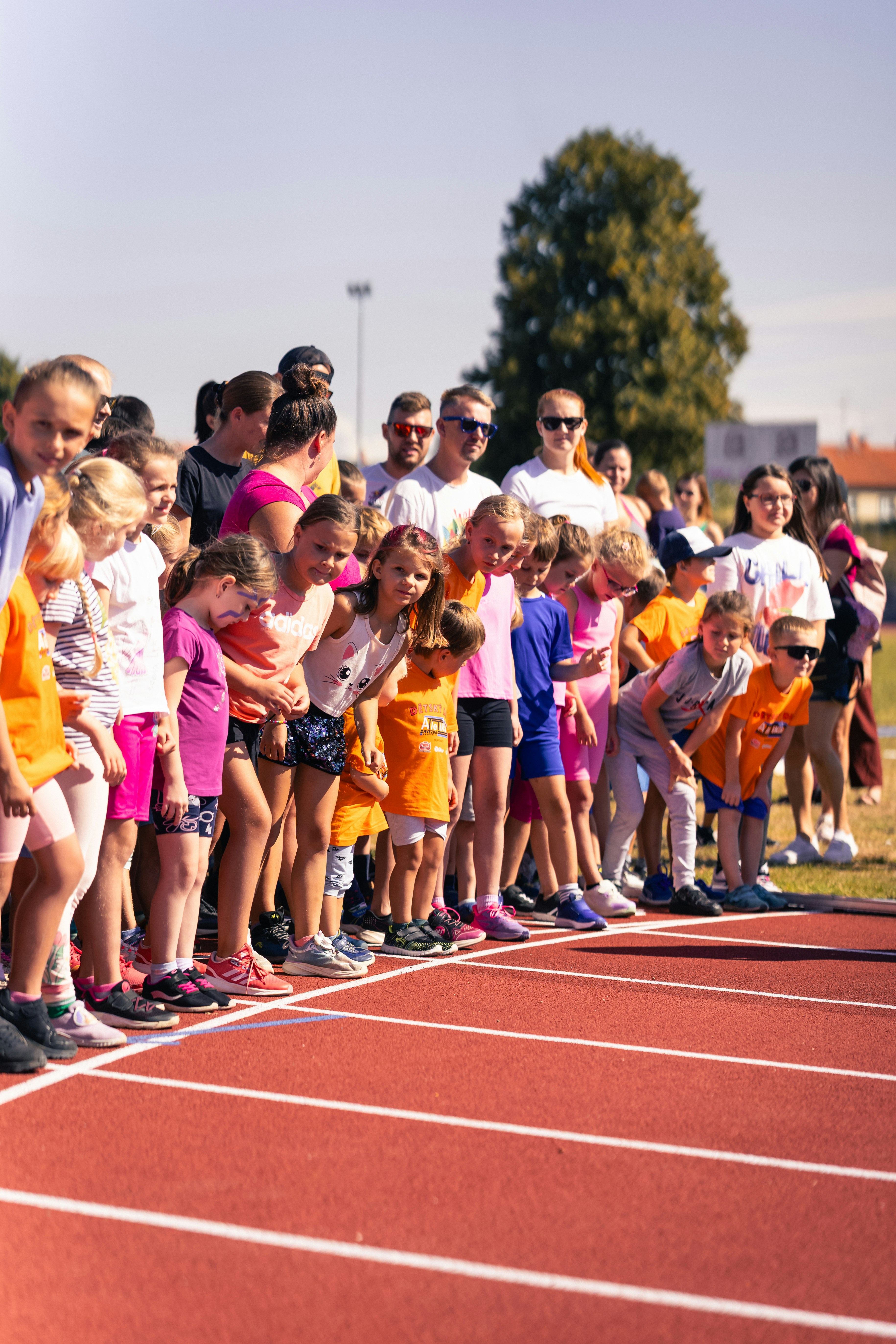 Children lined up at the start of a race.