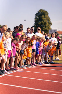 Children lined up at the start of a race.