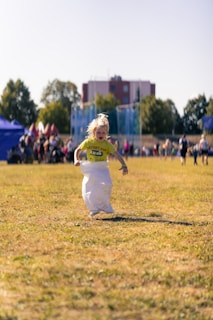 Child jumping in a sack race outdoors