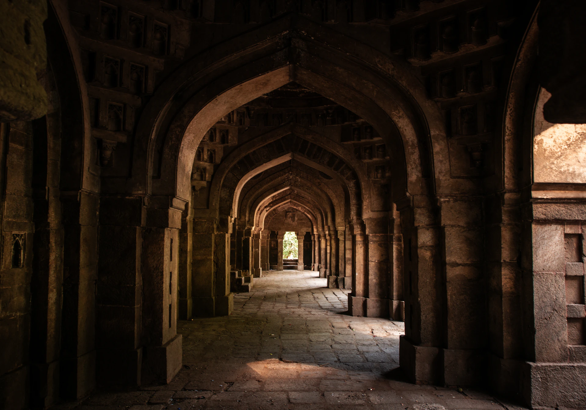 Arched hallway in an ancient stone building