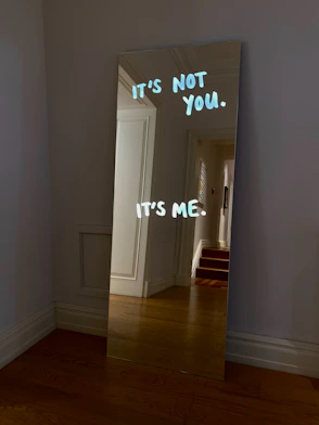 Mirror with text "it's not you. it's me."