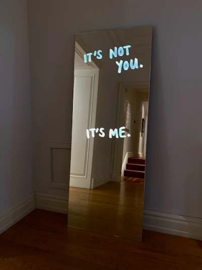 Mirror with text "it's not you. it's me."