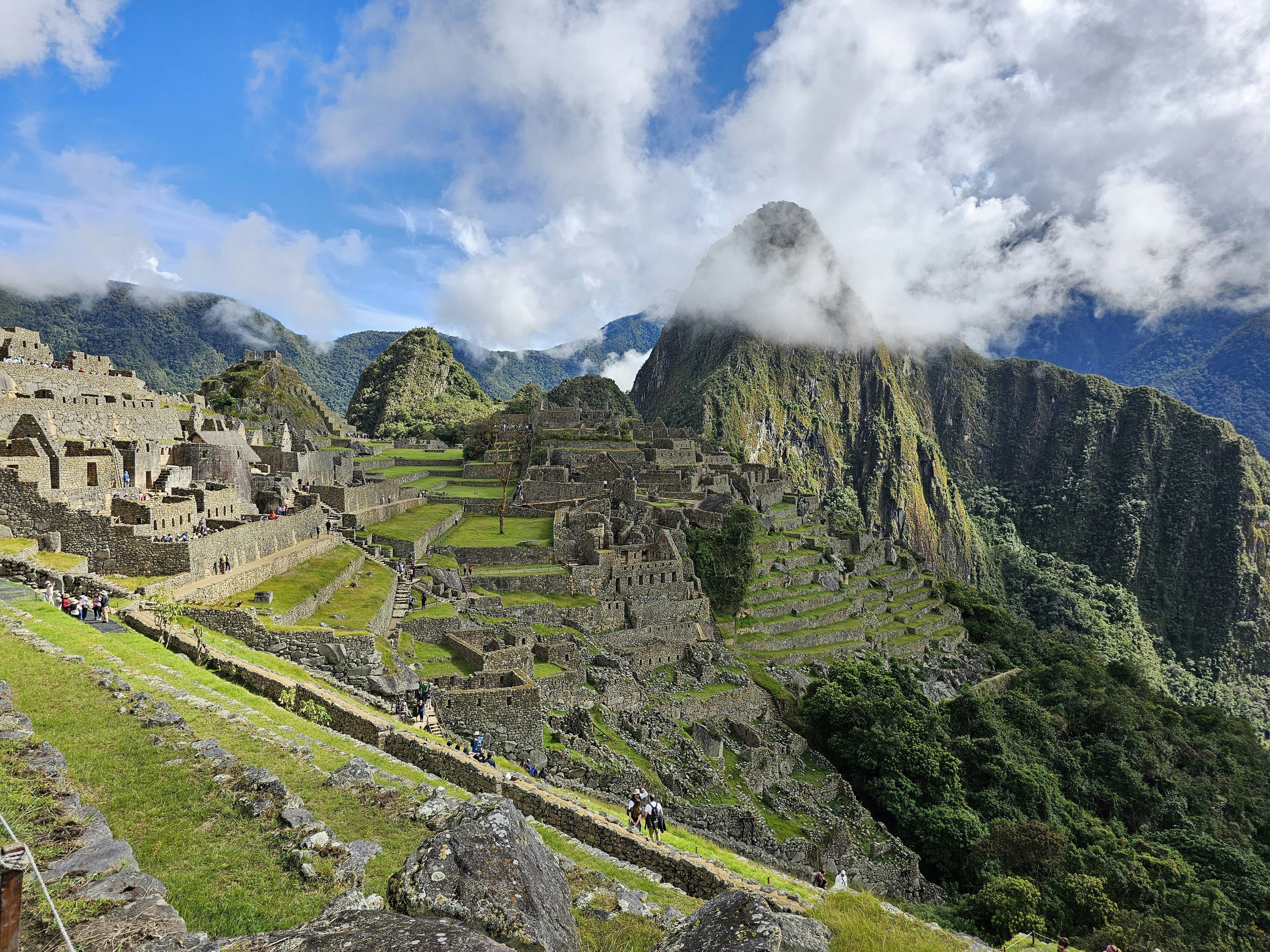 Ancient inca ruins of machu picchu in the andes mountains.